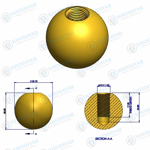 30MM BRASS BALL M10 X 1 MM THREAD